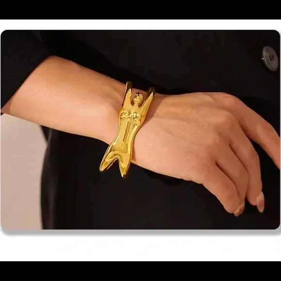 Artful Sculptural Women Body 18K Gold Stainless Steel Cuff Bracelet” - Picture 13 of 17